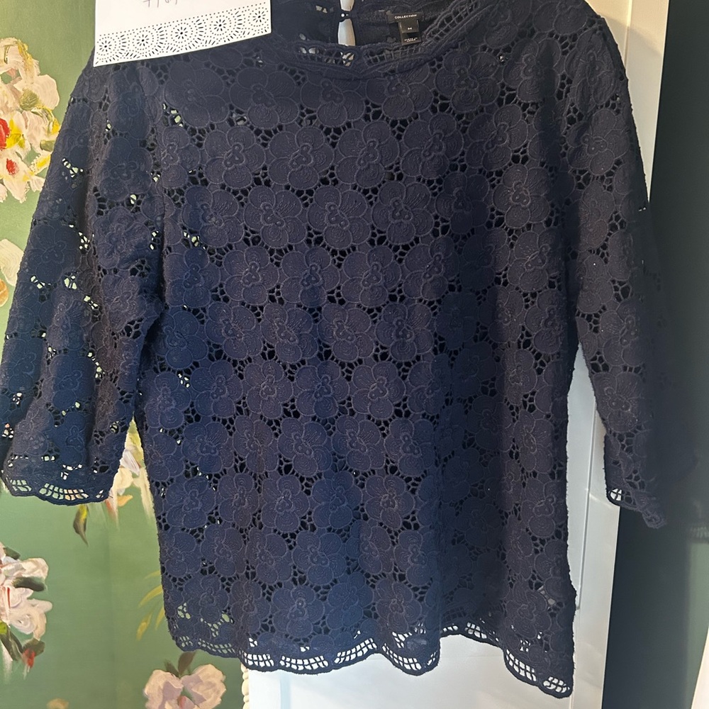 J Crew Collection Navy Lace Blouse with matching cami